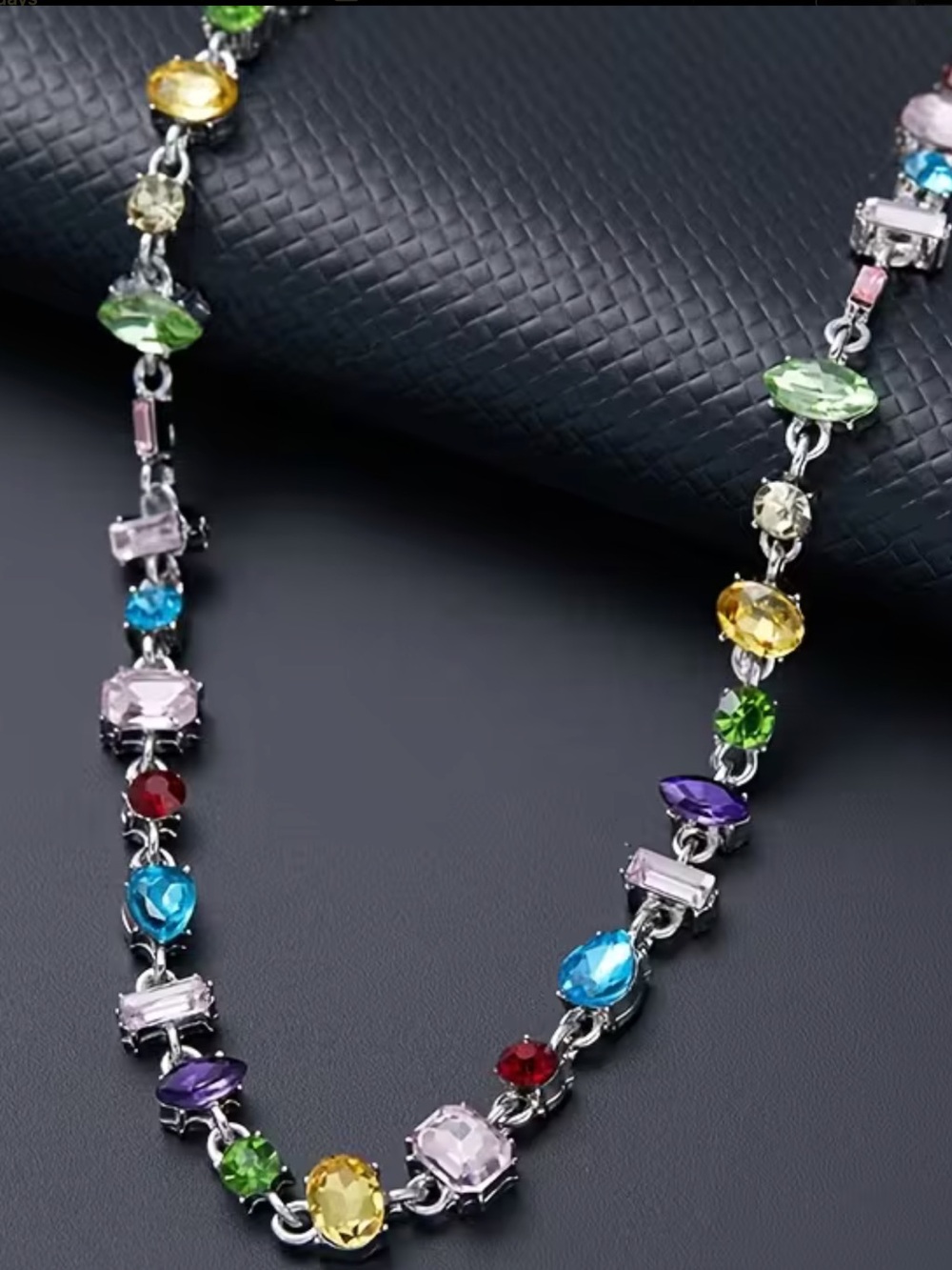 Multicolor Crystal Link Necklace with Silver-Tone Settings